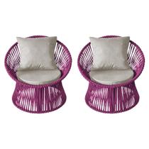 Kit 2 Poltronas Estofada Sol com Almofada em Corda Náutica e Base em Alumínio Cinza/rosa Kit 2 Poltronas Estofada Sol com Almofada em Corda Náutica e Base em Alumínio Cinza/rosa
