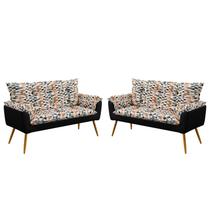 Kit 2 Poltronas Estofadas Namoradeira Beta Sued Estampado Laranja com Preto Aradecor