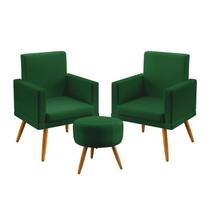 Kit 2 Poltronas Estofadas Nina Rodapé e Puff Solar Sued Verde Aradecor Kit 2 Poltronas Estofadas Nina Rodapé e Puff Solar Sued Verde Aradecor