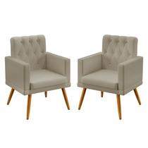 Kit 2 Poltronas Estofadas Vega Rodapé e Capitonê Bege Aradecor