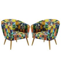 Kit 2 Poltronas Estofadas Vênus Detalhada Sued Estampado Colorido Aradecor