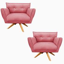 Kit 2 Poltronas Giratória Anitta com Strass Suede Base De Madeira MA30 D03 - D'Rossi