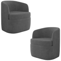 Kit 2 Poltronas Giratória Decorativa para Sala Dandara K04 Veludo Cinza Escuro - Mpozenato