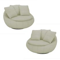 Kit 2 Poltronas Giratória Sala de Estar com Almofadas Afrodite Bege Linho G45 - Gran Belo Kit 2 Poltronas Giratória Sala de Estar com Almofadas Afrodite Bege Linho G45 - Gran Belo