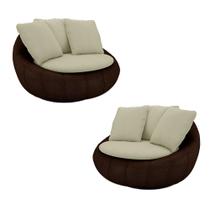 Kit 2 Poltronas Giratória Sala de Estar com Almofadas Afrodite Bege Marrom Manchado Linho/PU G45 - Gran Belo Kit 2 Poltronas Giratória Sala de Estar com Almofadas Afrodite Bege Marrom Manchado Linho/PU G45 - Gran Belo