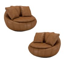Kit 2 Poltronas Giratória Sala de Estar com Almofadas Afrodite Caramelo Manchado PU G45 - Gran Belo Kit 2 Poltronas Giratória Sala de Estar com Almofadas Afrodite Caramelo Manchado PU G45 - Gran Belo
