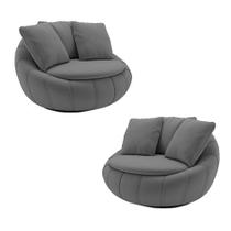 Kit 2 Poltronas Giratória Sala de Estar com Almofadas Afrodite Cinza Escuro Veludo G45 - Gran Belo Kit 2 Poltronas Giratória Sala de Estar com Almofadas Afrodite Cinza Escuro Veludo G45 - Gran Belo