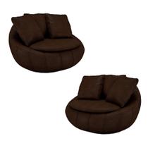 Kit 2 Poltronas Giratória Sala de Estar com Almofadas Afrodite Marrom Manchado PU G45 - Gran Belo Kit 2 Poltronas Giratória Sala de Estar com Almofadas Afrodite Marrom Manchado PU G45 - Gran Belo