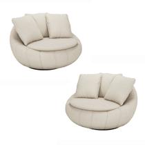 Kit 2 Poltronas Giratória Sala de Estar com Almofadas Afrodite Off White Linho G45 - Gran Belo Kit 2 Poltronas Giratória Sala de Estar com Almofadas Afrodite Off White Linho G45 - Gran Belo