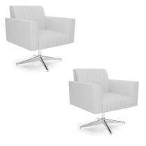 Kit 2 Poltronas Giratória Viena Gomada Linho Base Cromada - D'Rossi