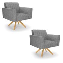 Kit 2 Poltronas Giratória Viena Gomada Linho Base de Madeira MA30 D03 - D'Rossi