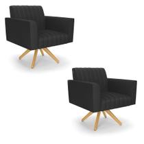 Kit 2 Poltronas Giratória Viena Gomada material sintético Preto Base De Madeira Ma30 - D'rossi