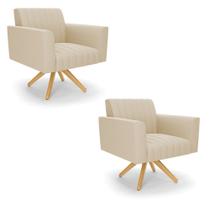 Kit 2 Poltronas Giratória Viena Gomada Suede Base de Madeira MA30