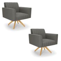 Kit 2 Poltronas Giratória Viena Gomada Suede Base de Madeira MA30