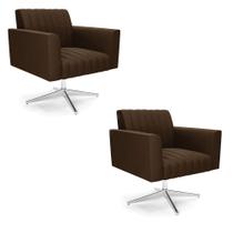 Kit 2 Poltronas Giratória Viena Gomada Suede Marrom Base Cromada