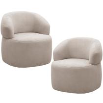 Kit 2 Poltronas Giratórias Sala Living Orgânico Carmen F04 Bouclê Bege - Lyam Decor