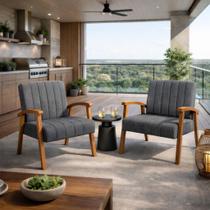 Kit 2 Poltronas Haley Decorativa Linho Sala Estar Área Gourmet Varanda Madeira Maciça cor:chumbo