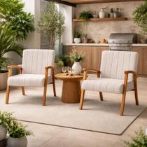 Kit 2 Poltronas Haley Decorativa Linho Sala Estar Área Gourmet Varanda Madeira Maciça cor:cru