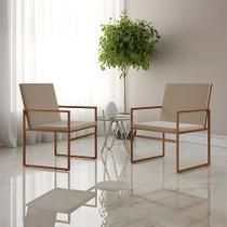 Kit 2 Poltronas Industriais Estofadas Isa Veludo Bege Base Cobre