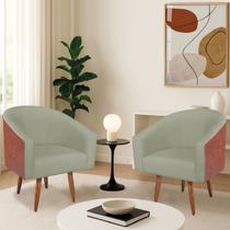 Kit 2 Poltronas Jade Decorativa Moderna Sala de Estar Quarto Escritório Conforto Corano Nozes e Bouclé Pés Palito