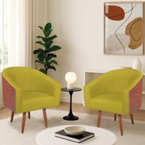 Kit 2 Poltronas Jade Decorativa Moderna Sala de Estar Quarto Escritório Conforto Pés Palito Corano Nozes e Suede