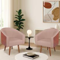 Kit 2 Poltronas Jade Decorativa Moderna Sala de Estar Quarto Escritório Conforto Pés Palito Corano Nozes e Suede