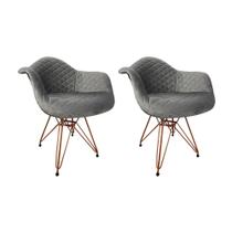 Kit 2 Poltronas Jantar Eames Eiffel Estofadas Cinza Base Cobre