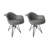 Kit 2 Poltronas Jantar Eames Eiffel Estofadas Cinza Base Ferro Preto Kit 2 Poltronas Jantar Eames Eiffel Estofadas Cinza Base Ferro Preto