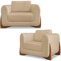 Kit 2 Poltronas Jolie 1 Lugar Pes Boomerang Linho Dourado Ezz Dourado