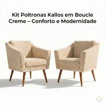Kit 2 Poltronas Kallos Bouclé Creme Decorativas para Sala Kit 2 Poltronas Kallos Bouclé Creme Decorativas para Sala