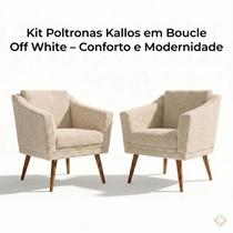 Kit 2 Poltronas Kallos Bouclé Off White Decorativas Sala Luxo