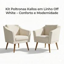 Kit 2 Poltronas Kallos Linho Off Decorativas Sala Luxo Kit 2 Poltronas Kallos Linho Off Decorativas Sala Luxo