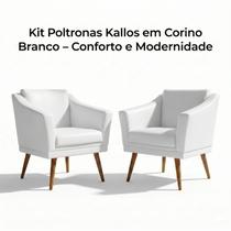 Kit 2 Poltronas Kallos material sintético Branco Decorativas Sala Luxo Kit 2 Poltronas Kallos material sintético Branco Decorativas Sala Luxo
