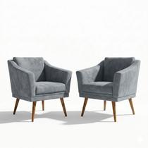 Kit 2 Poltronas Kallos Suede Cinza Decorativas Sala Luxo Kit 2 Poltronas Kallos Suede Cinza Decorativas Sala Luxo