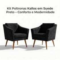 Kit 2 Poltronas Kallos Suede Preto Decorativas Sala Luxo