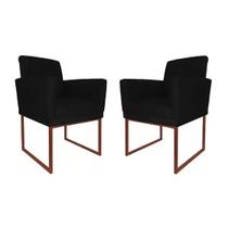 Kit 2 Poltronas Klara Para Sala Base Ferro Bronze Suede - Vallisa Decor