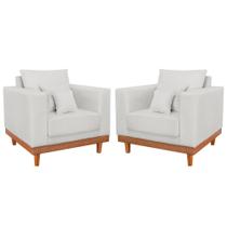 Kit 2 Poltronas Linho Resistentes Base Madeira + Almofadas Kit 2 Poltronas Linho Resistentes Base Madeira + Almofadas