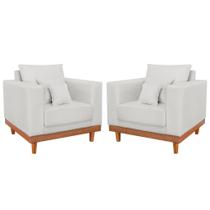 Kit 2 Poltronas Linho Resistentes Base Madeira + Almofadas Bege Kit 2 Poltronas Linho Resistentes Base Madeira + Almofadas Bege