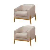 Kit 2 Poltronas Living Base em Madeira Maciça Flórida Linho Bege Kit 2 Poltronas Living Base em Madeira Maciça Flórida Linho Bege