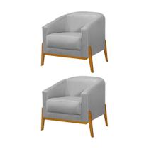 Kit 2 Poltronas Living Base em Madeira Maciça Flórida Linho Cinza Kit 2 Poltronas Living Base em Madeira Maciça Flórida Linho Cinza