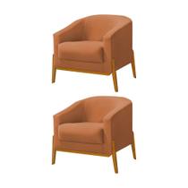 Kit 2 Poltronas Living Base em Madeira Maciça Flórida Veludo Terracota Kit 2 Poltronas Living Base em Madeira Maciça Flórida Veludo Terracota