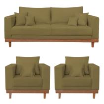 Kit 2 Poltronas Living + Sofá 3 Lugares Base Madeira Suede Capuccino Kit 2 Poltronas Living + Sofá 3 Lugares Base Madeira Suede Capuccino