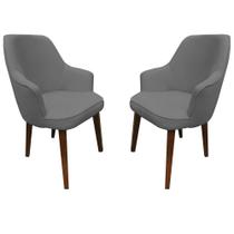 Kit 2 Poltronas Lorem Suede Cinza Pés Chanfrado Tabaco C05 - D'Rossi