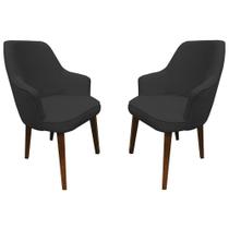 Kit 2 Poltronas Lorem Suede Grafite Pés Chanfrado Tabaco C05 - D'rossi