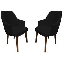 Kit 2 Poltronas Lorem Suede Preto Pés Chanfrado Tabaco C05 - D'rossi