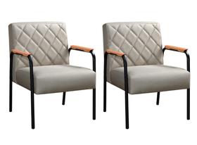 Kit 2 Poltronas Ludmilla Braço Metal Cadeira Decorativa Sala Recepção Clinica