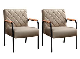 Kit 2 Poltronas Ludmilla Braço Metal Cadeira Decorativa Sala Recepção Clinica