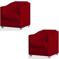 Kit 2 Poltronas Luiza Suede Vermelho Kit 2 Poltronas Luiza Suede Vermelho
