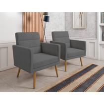 Kit 2 Poltronas Lux Decorativas Para Sala Quarto Suede Cinza Kit 2 Poltronas Lux Decorativas Para Sala Quarto Suede Cinza