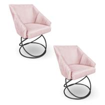 Kit 2 Poltronas Luxo Alana Suede Base Luxo Preto - Pallazio